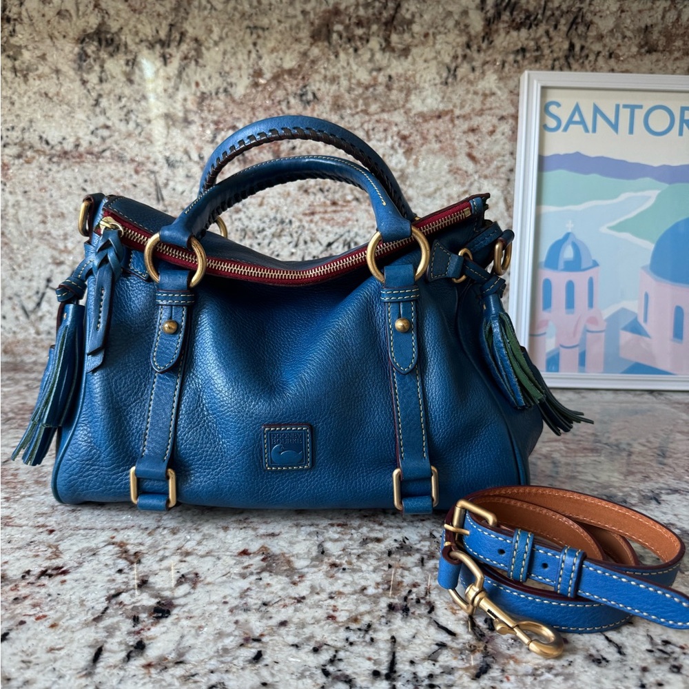 Dooney & Bourke Ocean Blue Florentine Satchel with Gold Accents